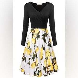 Yes life black long sleeve dress with lemons